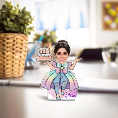 Personalized Birthday Girl Caricature with Shaking Head Feature, Custom with Face Photo Cutout & Name Birthday Gift for Bestie, Friends, Sister Battery Powered Moving Head